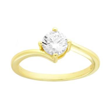 Anello Solitario con Cubic Zirconia Bianco mm 6 in ARGENTO 925 Galvanica Oro<BR>
