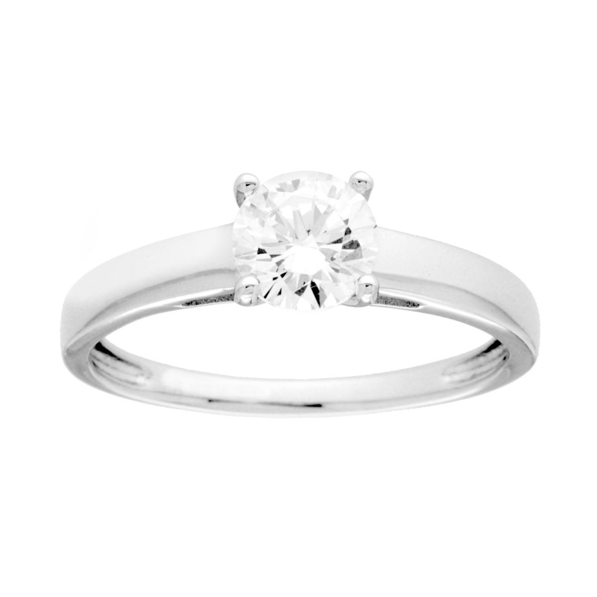 Anello Solitario con Cubic Zirconia Bianco mm 5.5 in ARGENTO 925 Galvanica Rodio<BR>