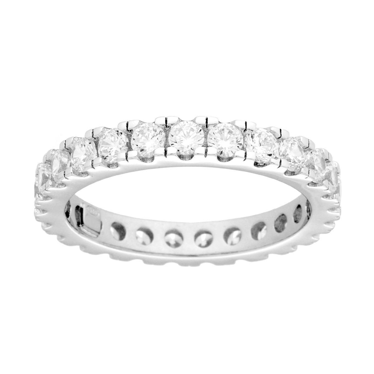 Anello Eternity con Cubic Zirconia Bianchi mm 3 in ARGENTO 925 Galvanica Rodio<BR>