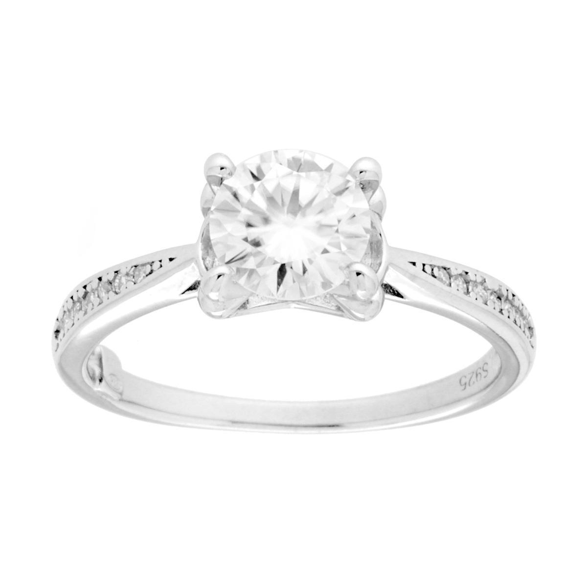 Anello Solitario con MOISSANITE mm 6.5 in ARGENTO 925 Galvanica Rodio<BR>