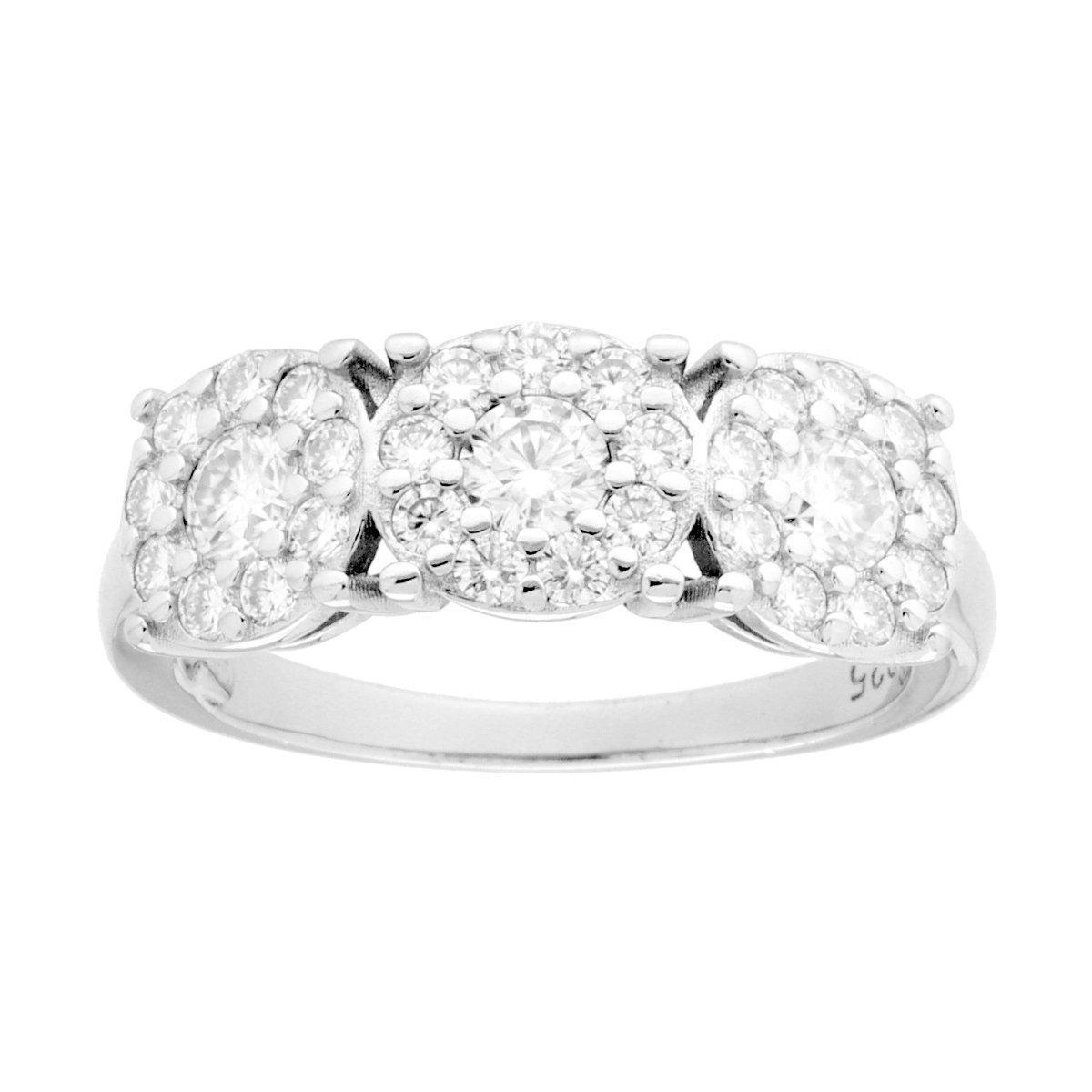 Anello Trilogy con Fiori e MOISSANITE in ARGENTO 925 Galvanica Rodio<BR>