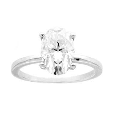 Anello Solitario con MOISSANITE Ovale mm 7 x 10.5 in ARGENTO 925 Galvanica Rodio<BR>