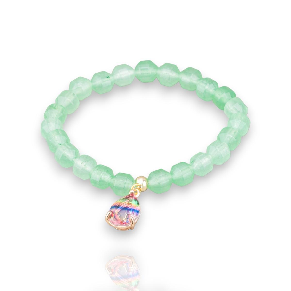 Bracciale elasticizzato di pietre dure con pendente centrale di bronzo con pietra
