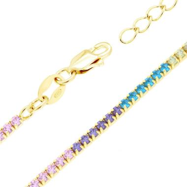 Bracciale Tennis Griffe cm 16+3 con Zirconi Multicolor mm 1.7 in ARGENTO 925 Galvanica Oro<BR>