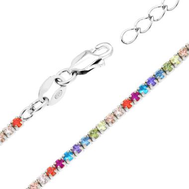 Bracciale Tennis Griffe cm 16+3 con Zirconi Multicolor mm 1.7 in ARGENTO 925 Galvanica Rodio<BR>