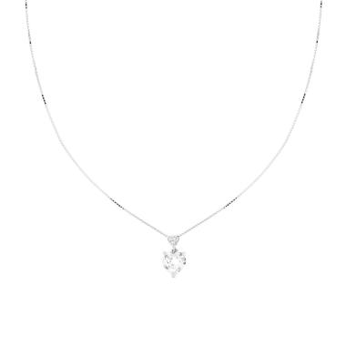 Collana Catena Veneziana Diamantata con Punto Luce Cuore Cubic Zirconia Bianco in ARGENTO 925 Galvanica Rodio<BR>