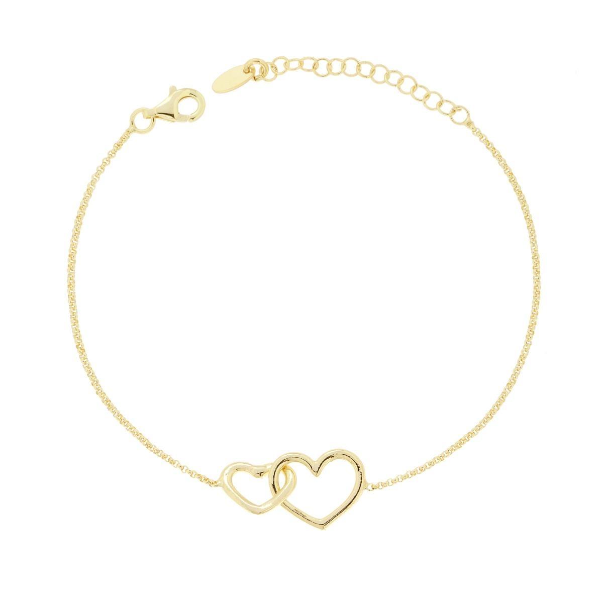 Bracciale Catena Rolo Diamantata con Cuori incrociati in ARGENTO 925 Galvanica Oro<BR>