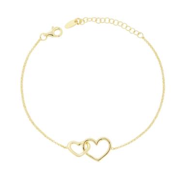 Bracciale Catena Rolo Diamantata con Cuori incrociati in ARGENTO 925 Galvanica Oro<BR>