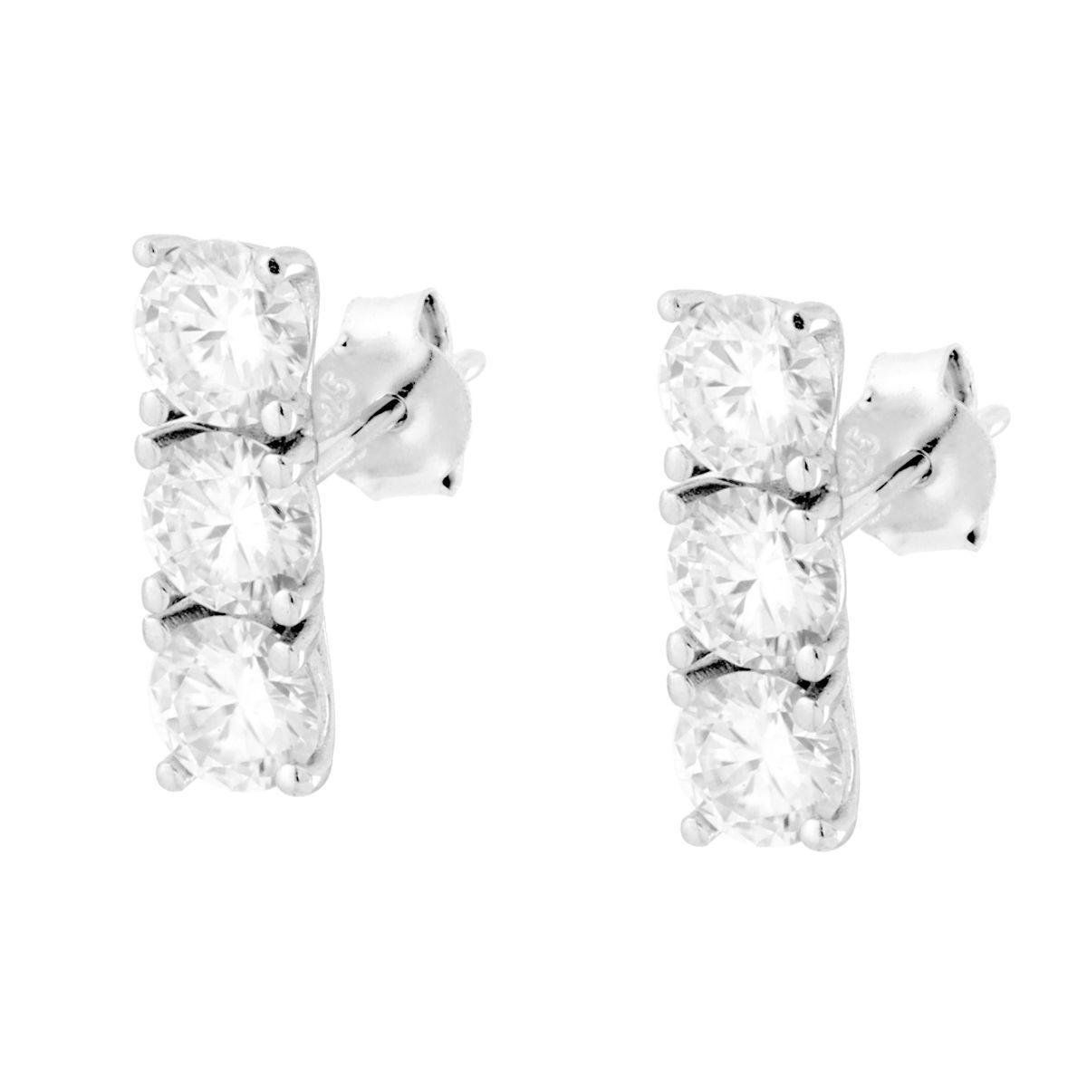 Orecchini Trilogy MOISSANITE Bianco mm 5 in ARGENTO 925 Galvanica Rodio<BR>