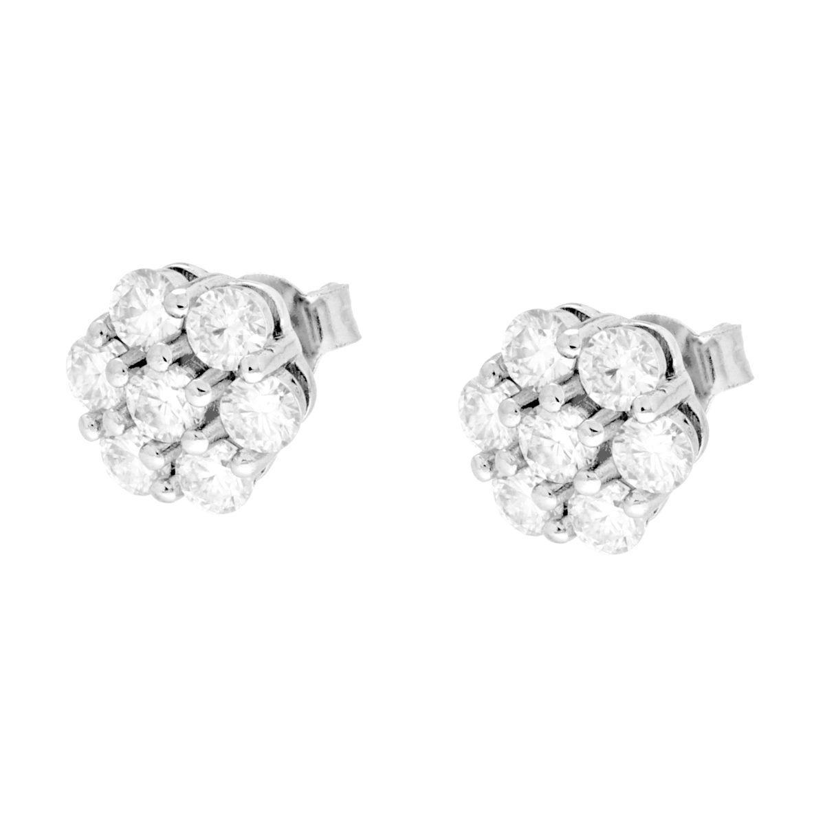 Orecchini Fiore con MOISSANITE Bianchi mm 3 in ARGENTO 925 Galvanica Rodio<BR>