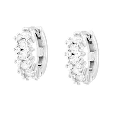Orecchini Cerchio con Cubic Zirconia Bianchi in ARGENTO 925 Galvanica Rodio