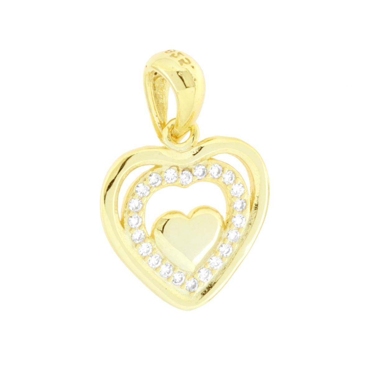 Ciondolo Cuore con Cubic Zirconia Bianchi in ARGENTO 925 Galvanica Oro<BR>