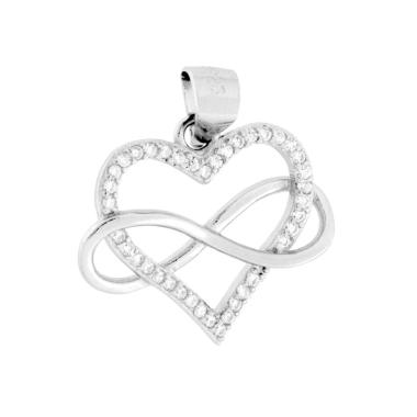 Ciondolo Cuore Infinito con Cubic Zirconia Bianchi in ARGENTO 925 Galvanica Rodio<BR>