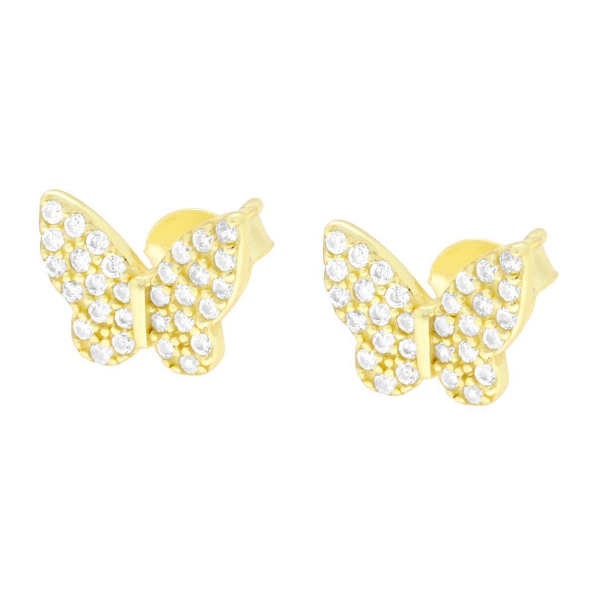 Orecchini Farfalla con Cubic Zirconia Bianchi in ARGENTO 925 Galvanica Oro<BR>