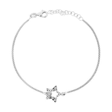 Bracciale Catena Coreana Diamantata con Stella centrale Diamantata in ARGENTO 925 Galvanica Rodio<BR>