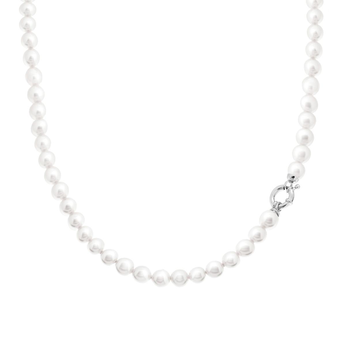 Collana Perla mm 6 in ARGENTO 925 Galvanica Rodio<BR>
