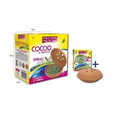 Set contenitore coccio in terracotta con confezione di 10 spirali antizanzare alla citronella Made in Italy
