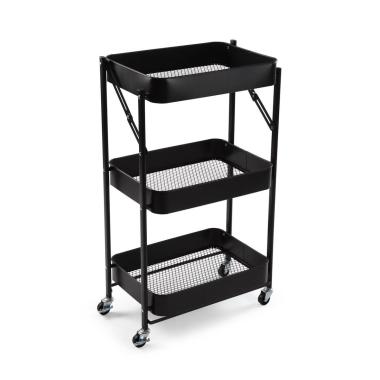Carrello pieghevole portatutto in metallo 3 ripiani nero