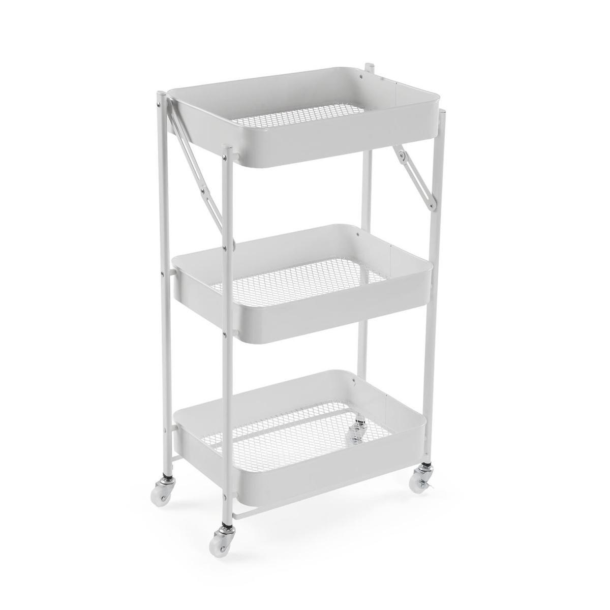 Carrello pieghevole portatutto in metallo 3 ripiani bianco