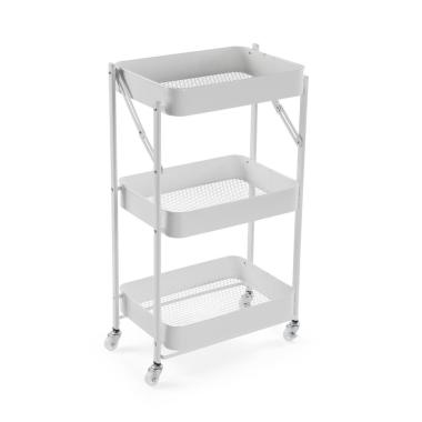 Carrello pieghevole portatutto in metallo 3 ripiani bianco