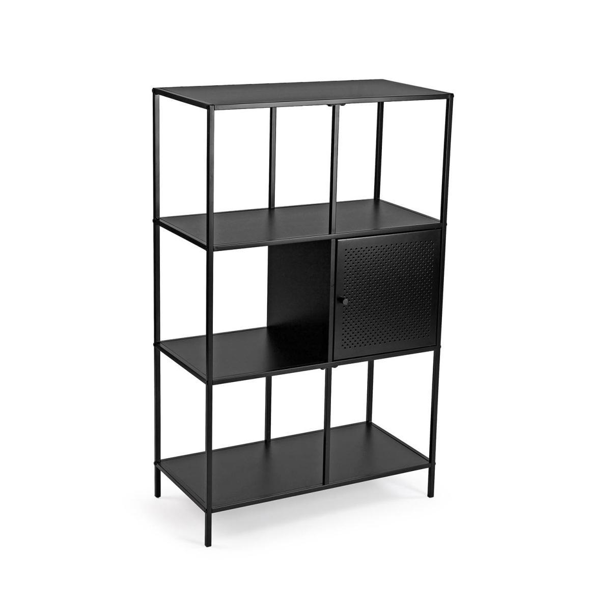 Scaffale in metallo 4 ripiani e cassetto nero