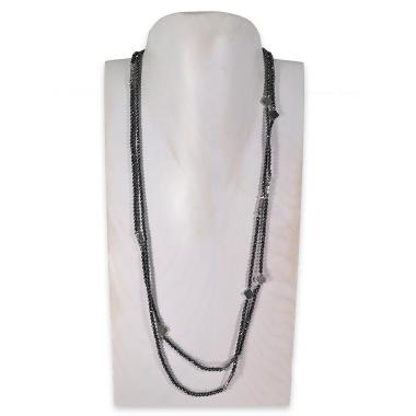 Collana montata in ematite con elementi in ematite silver fantasia quadrifoglio