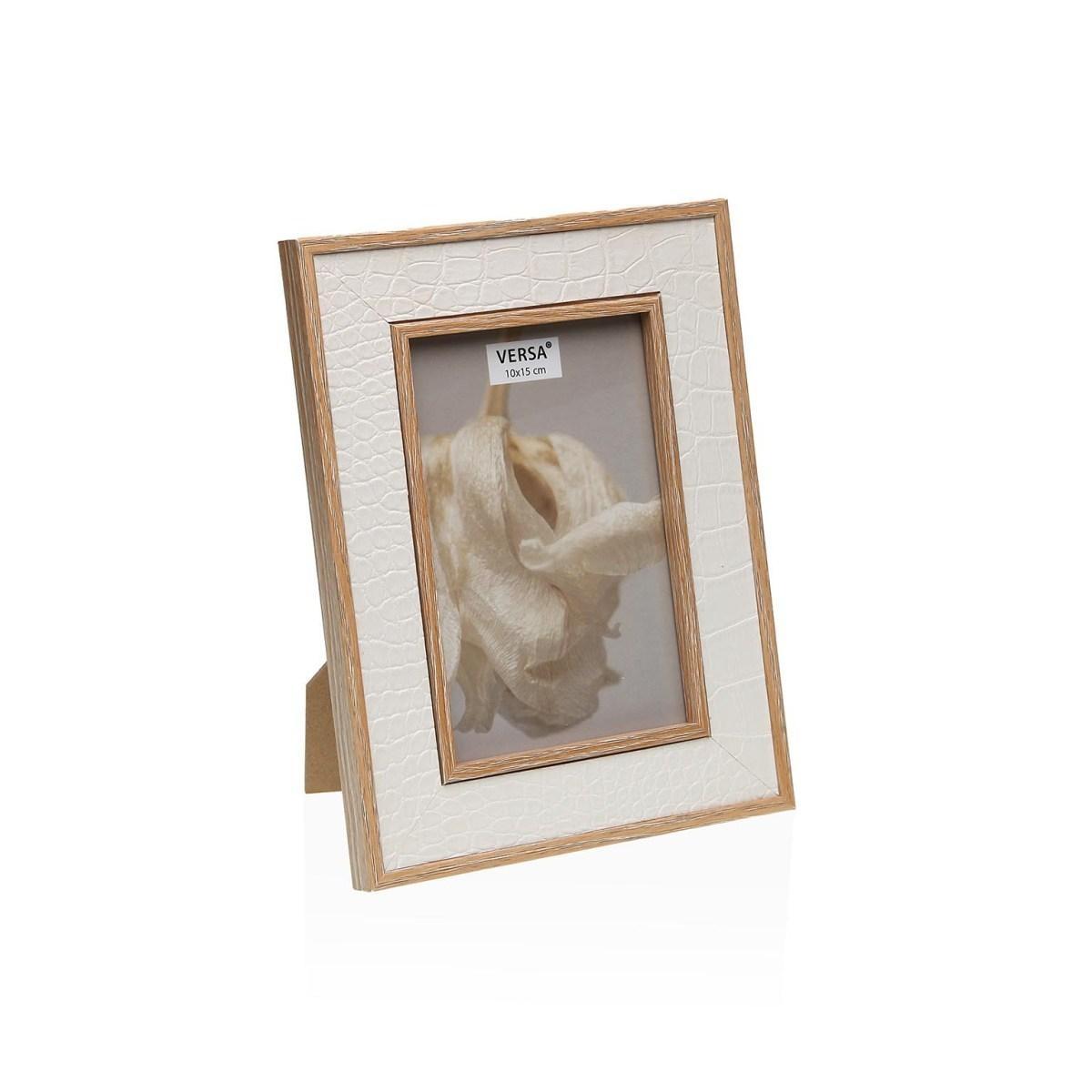 Cornice portafoto in mdf bianco e naturale 10x15 cm