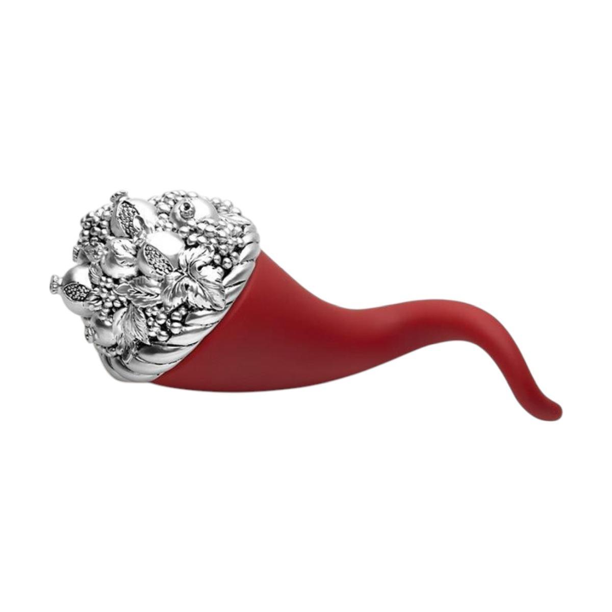 Cornucopia con melograni rosso opaco e argento 15 cm Valenti