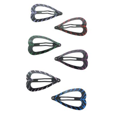 Fermaglio clic clac per capelli in metallo 5 cm cuore nero con righe