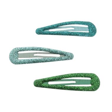Fermaglio clic clac per capelli 6 cm con glitter toni del verde