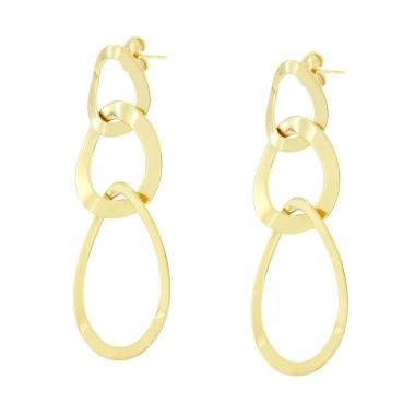 Orecchini Tre Ovali Piatti in ACCIAIO colore Oro<BR>