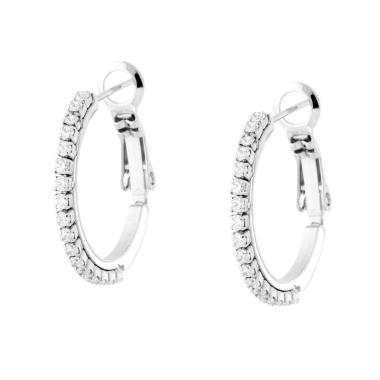 Orecchini Cerchio mm 20 con Crystal Bianchi in ACCIAIO<BR>