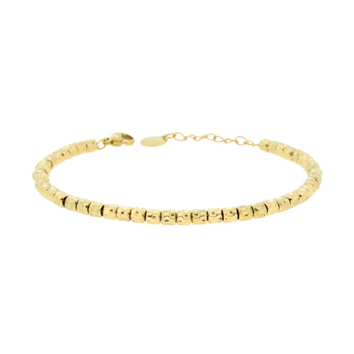 Bracciale Catena con Cilindri Martellati in ACCIAIO colore Oro<BR>