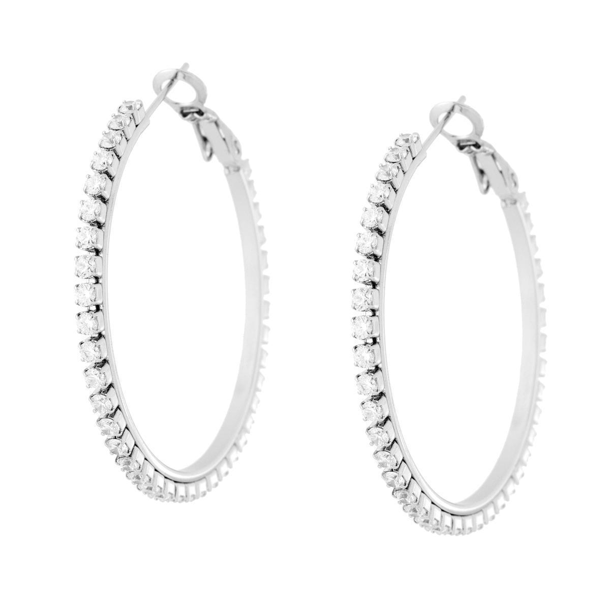Orecchini Cerchio mm 40 con Crystal Bianchi in ACCIAIO<BR>