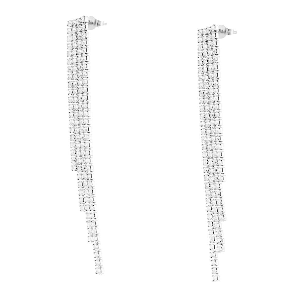Orecchini Tennis multifilo pendenti con Crystal Bianchi in ACCIAIO<BR>