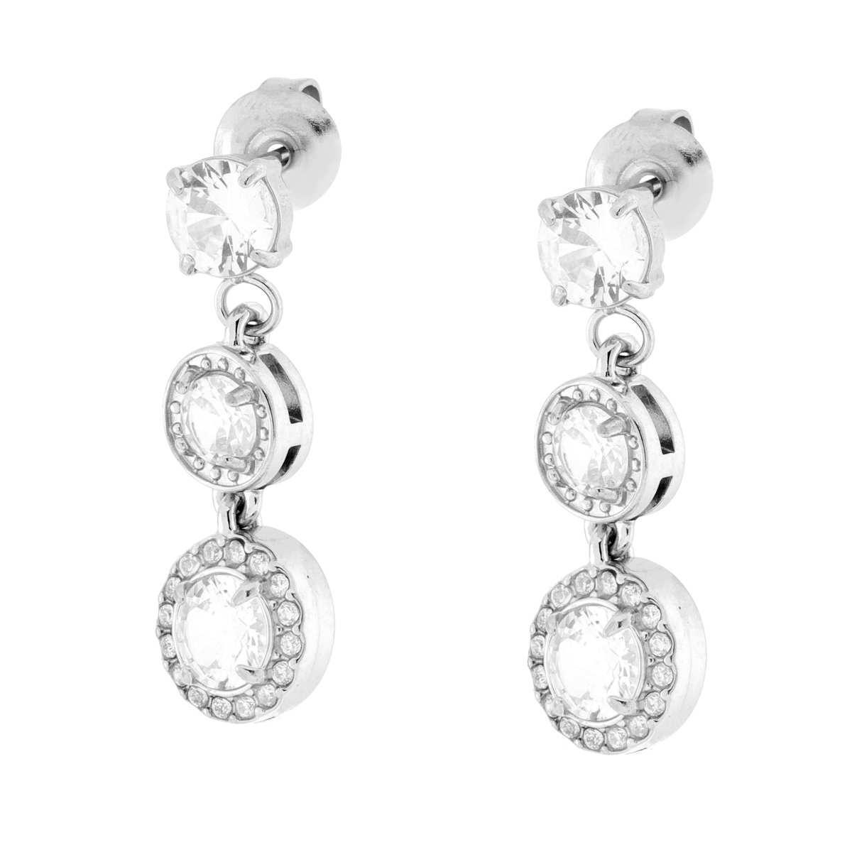 Orecchini con Crystal Bianchi pendenti in ACCIAIO<BR>