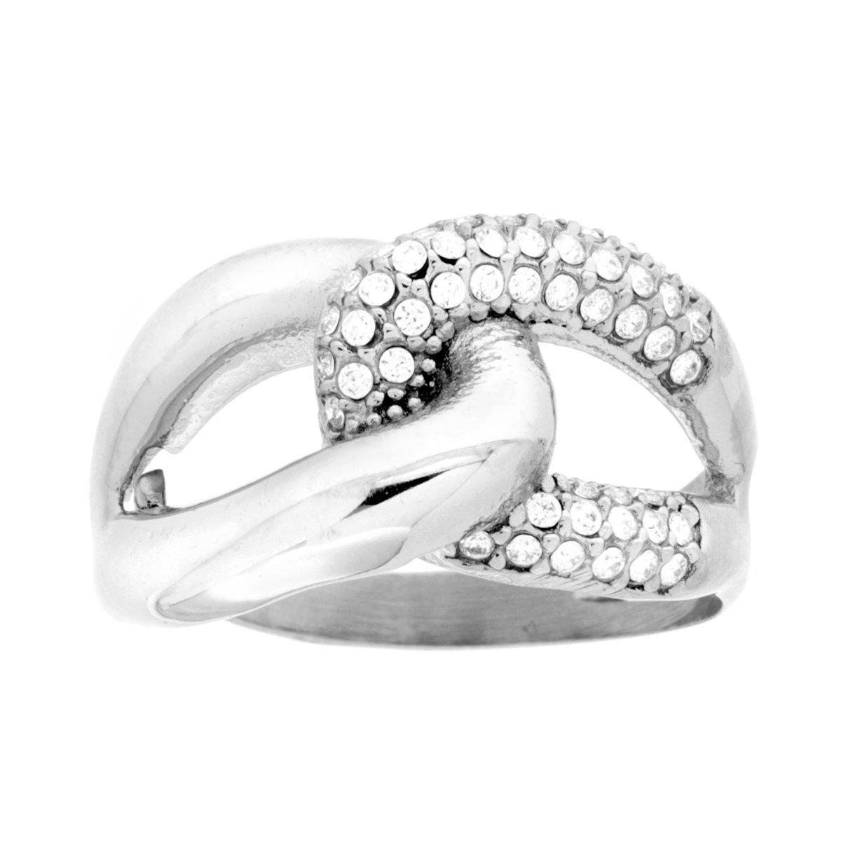 Anello Nodo con Crystal Bianchi in ACCIAIO<BR>