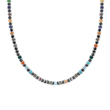 Collana Catena con Anelli e Cilindretti Pietre Multicolor in ACCIAIO