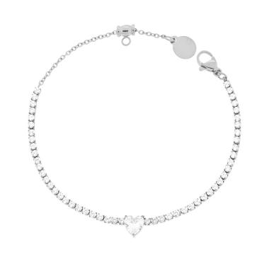 Bracciale Tennis con Cuore e Crystal Bianchi cm 17+2 in ACCIAIO <BR>