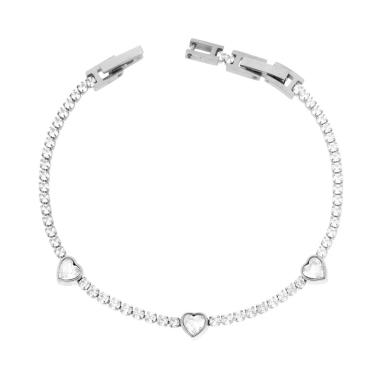 Bracciale Tennis con Cuori e Crystal Bianchi cm 17+2 in ACCIAIO <BR>