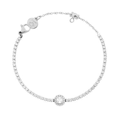 Bracciale Tennis con Tondo centrale mm 7.5 e Crystal Bianchi in ACCIAIO<BR>