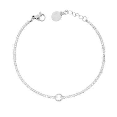 Bracciale Tennis con Tondo centrale e Crystal Bianchi cm 17+2 in ACCIAIO<BR>