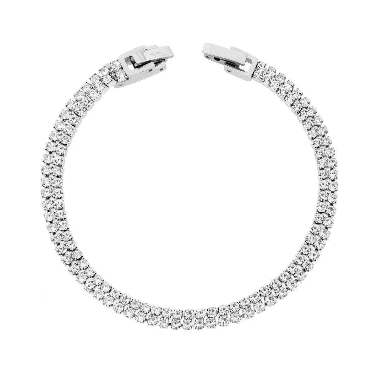 Bracciale Fascia due file Tennis con Crystal Bianchi in ACCIAIO<BR>