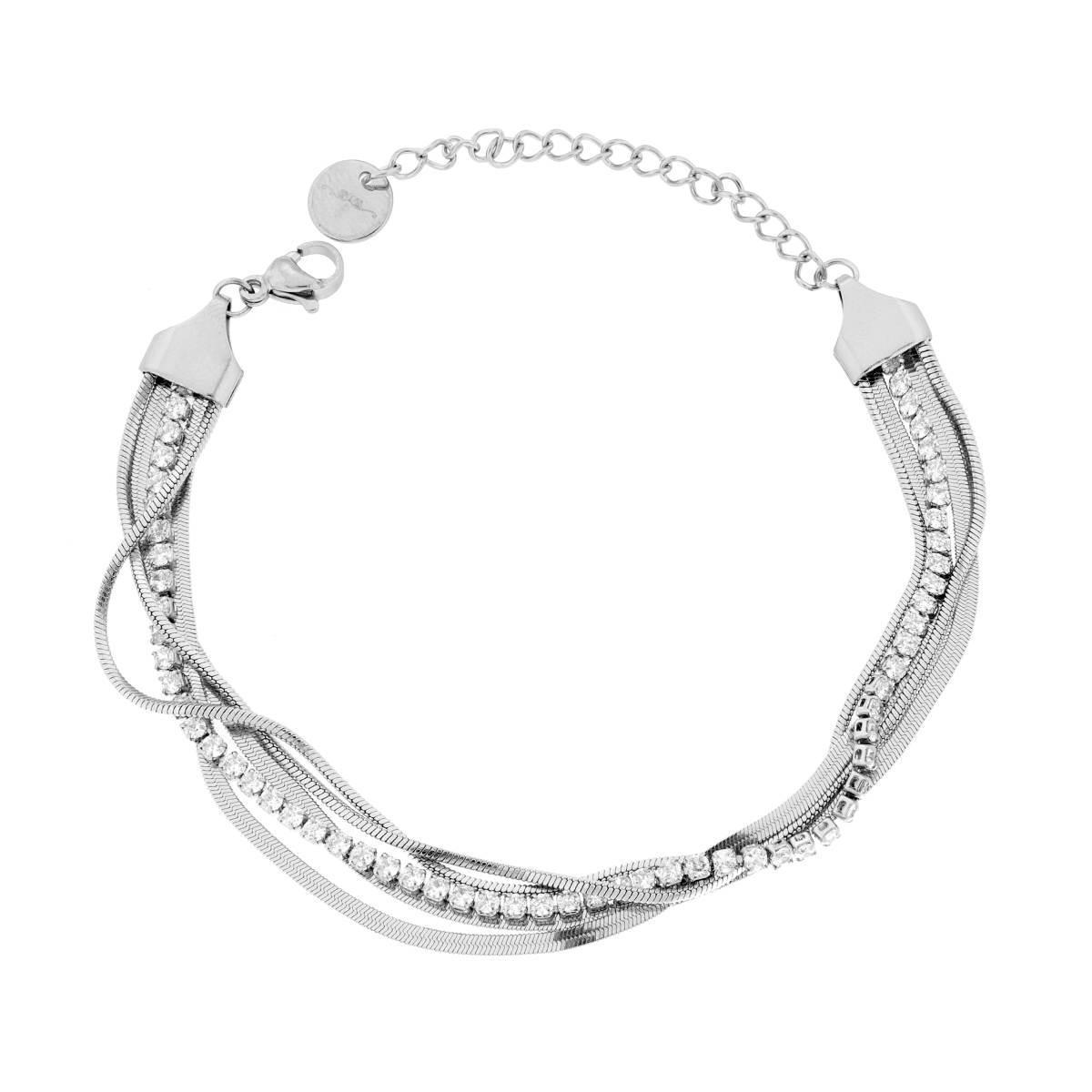 Bracciale Catena Multifilo Magik e Tennis con Crystal Bianchi in ACCIAIO<BR>