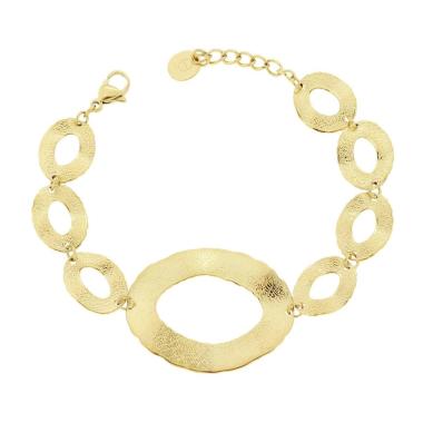Bracciale Catena con Piastre Ovali Irregolari Diamantate in ACCIAIO color Oro<BR>