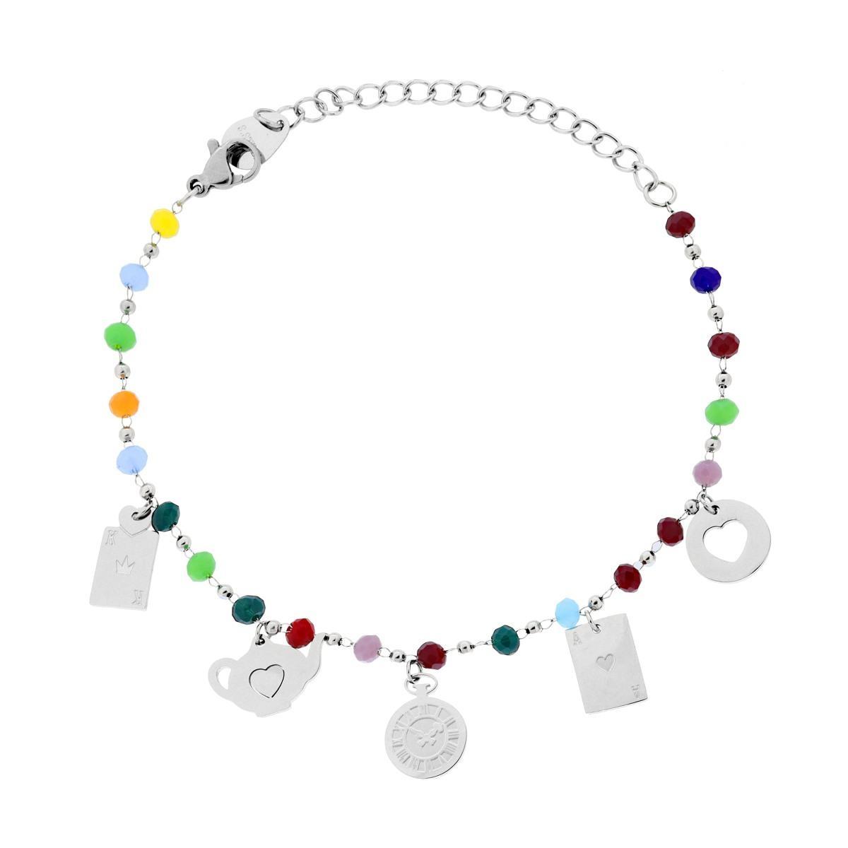 Bracciale Catena con Crystal Multicolor e Charms Tempo Libero plain pendenti in ACCIAIO <BR>