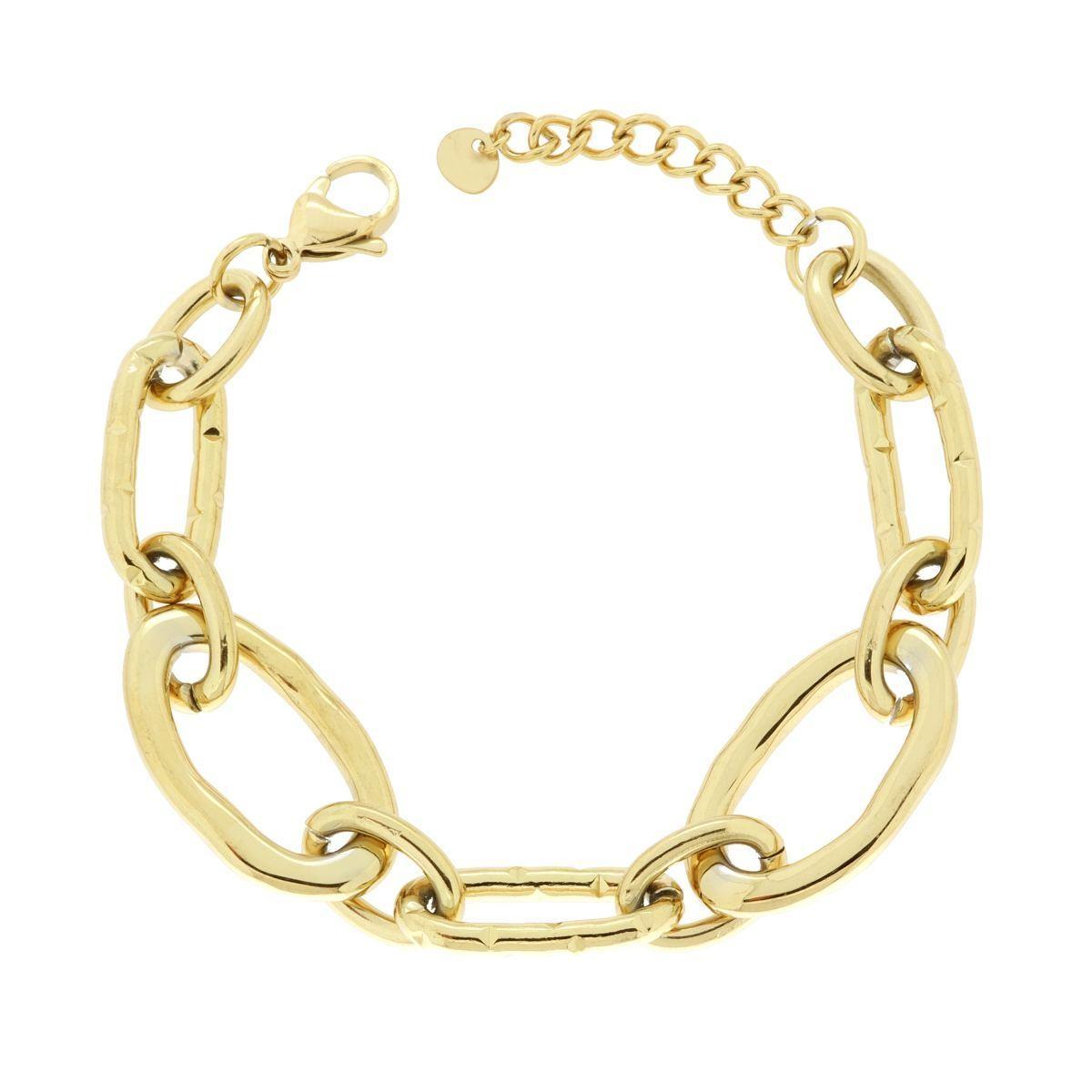 Bracciale Catena Forzatina con Ovali Martellati in ACCIAIO colore Oro