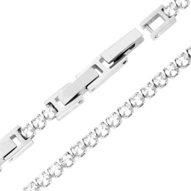Bracciale Tennis Griffe cm 16.5+4 con Crystal mm 3 Bianchi regolabile in ACCIAIO<BR>