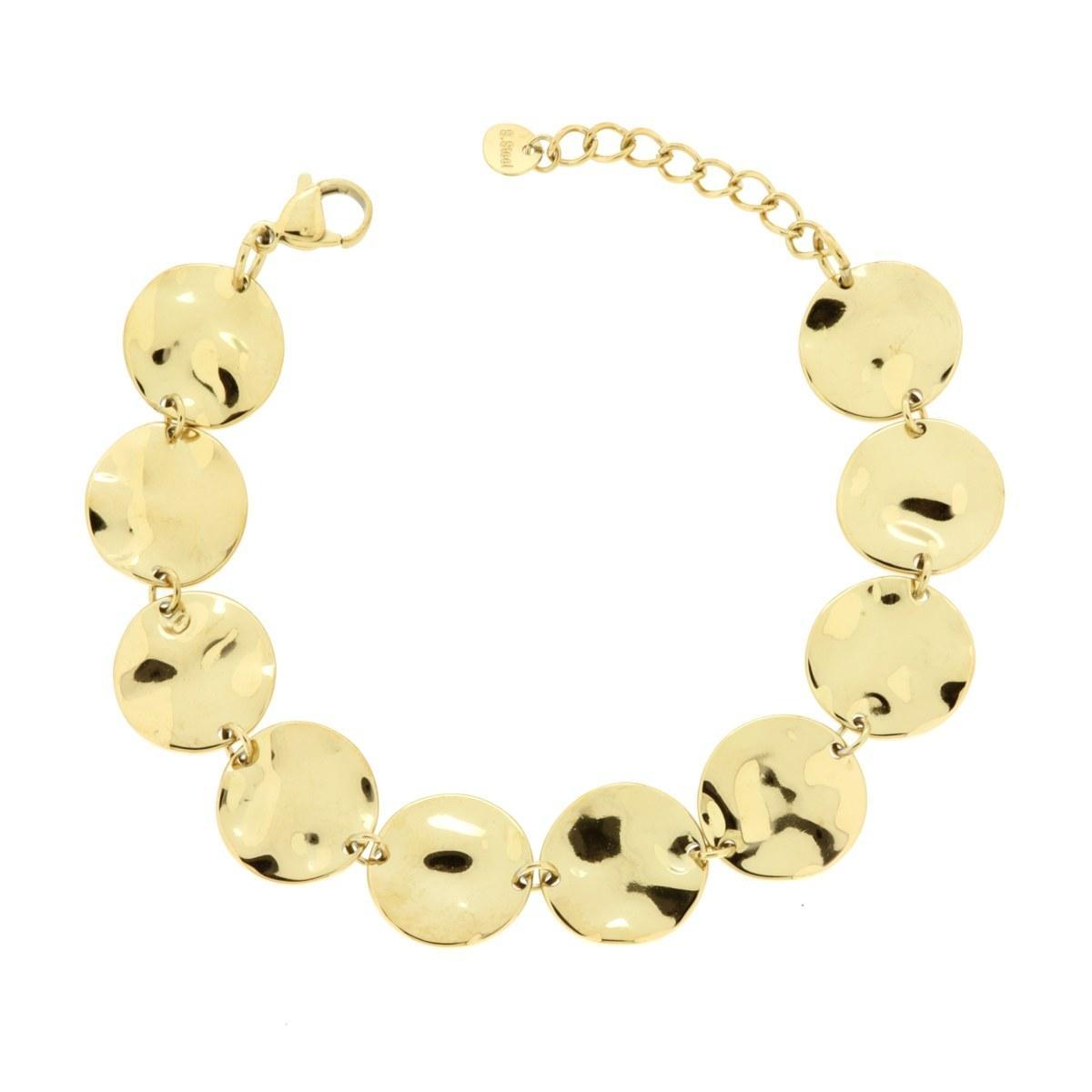 Bracciale Piastre Tonde Ondulate in ACCIAIO colore Oro<BR>