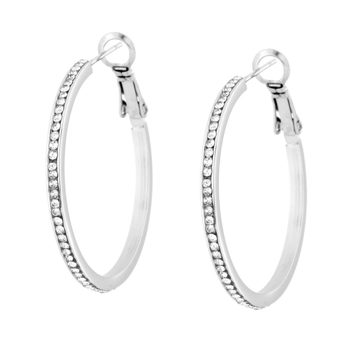 Orecchini Cerchio con Crystal Bianchi mm 30 in ACCIAIO<BR>